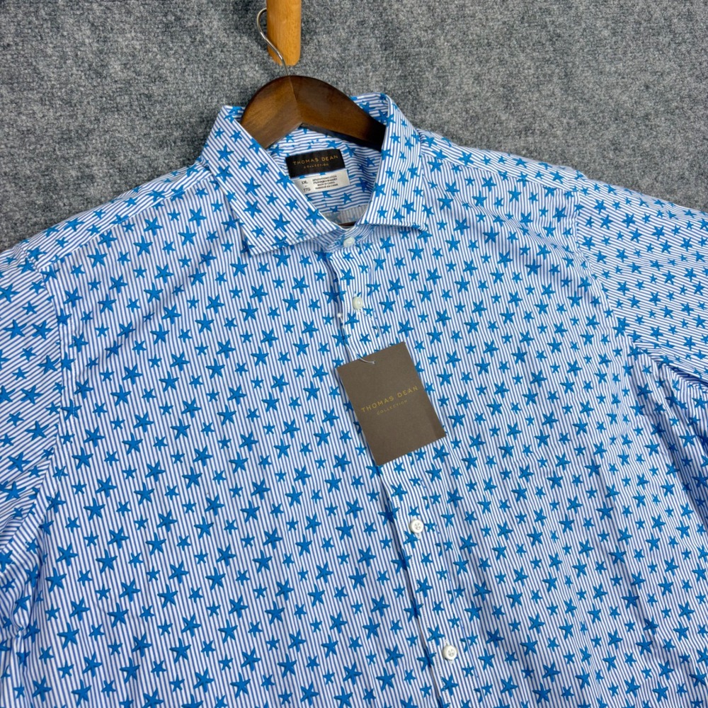 Thomas Dean Collection Mens XXL Blue Starfish Striped Short Sleeve Button Shirt